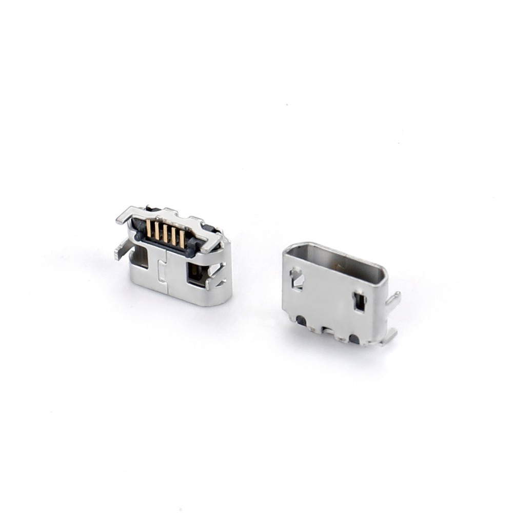 04BO-1828-N   Micro USB 5F SMT B型牛角四腳全插7.2-6.6長(zhǎng)針有柱無卷邊新模