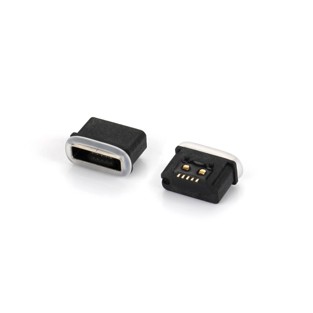 04OT-1606-WP   Micro USB  5F 板上SMT AB型 全貼 無(wú)耳有柱 膠芯反向 帶防水圈 防水IP67