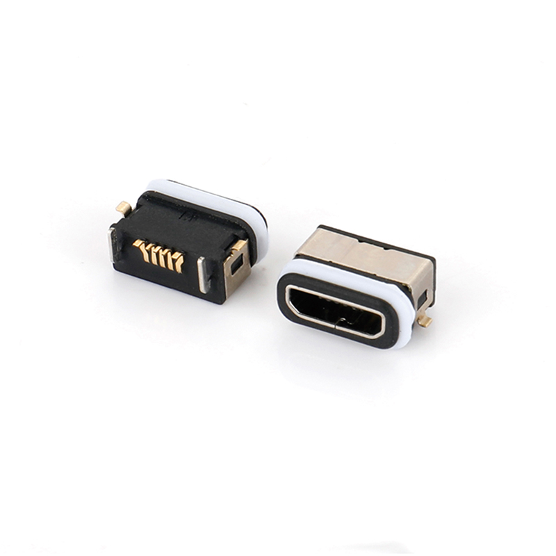 04BA-1607-WP   Micro USB  5F 板上SMT B型 前貼后插 無(wú)柱 帶防水圈 防水IPX8